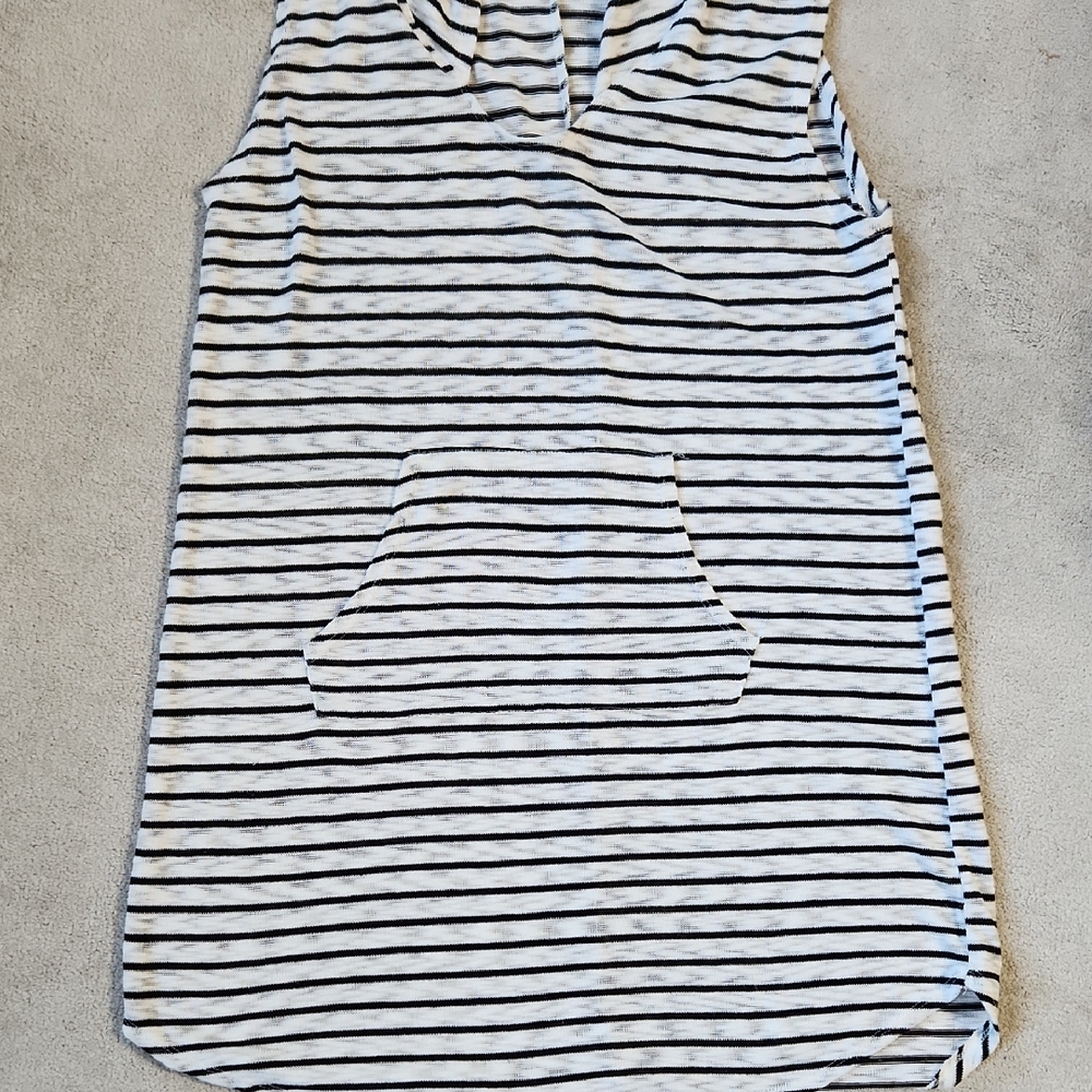 Swim Suit Cover up Hodded Cream with Black Stripe - Large